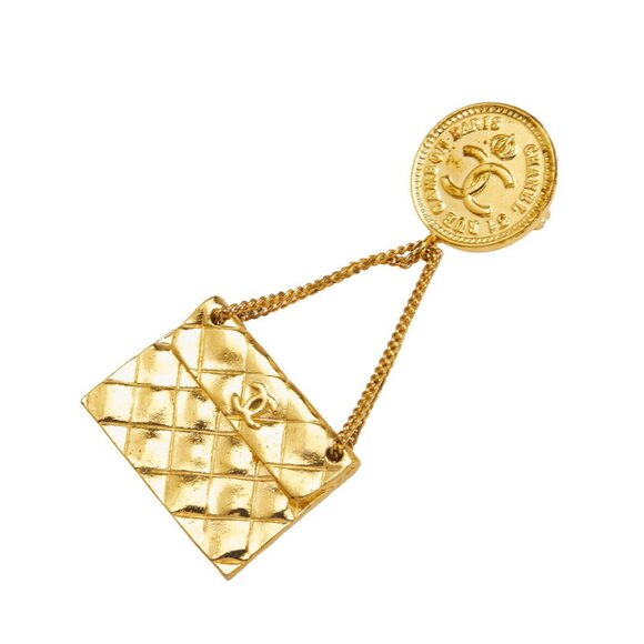 CHANEL 31 RUE CAMBON Coco Mark Matelasse Brooch, Gold Plated, Women's - Picture 1 of 4